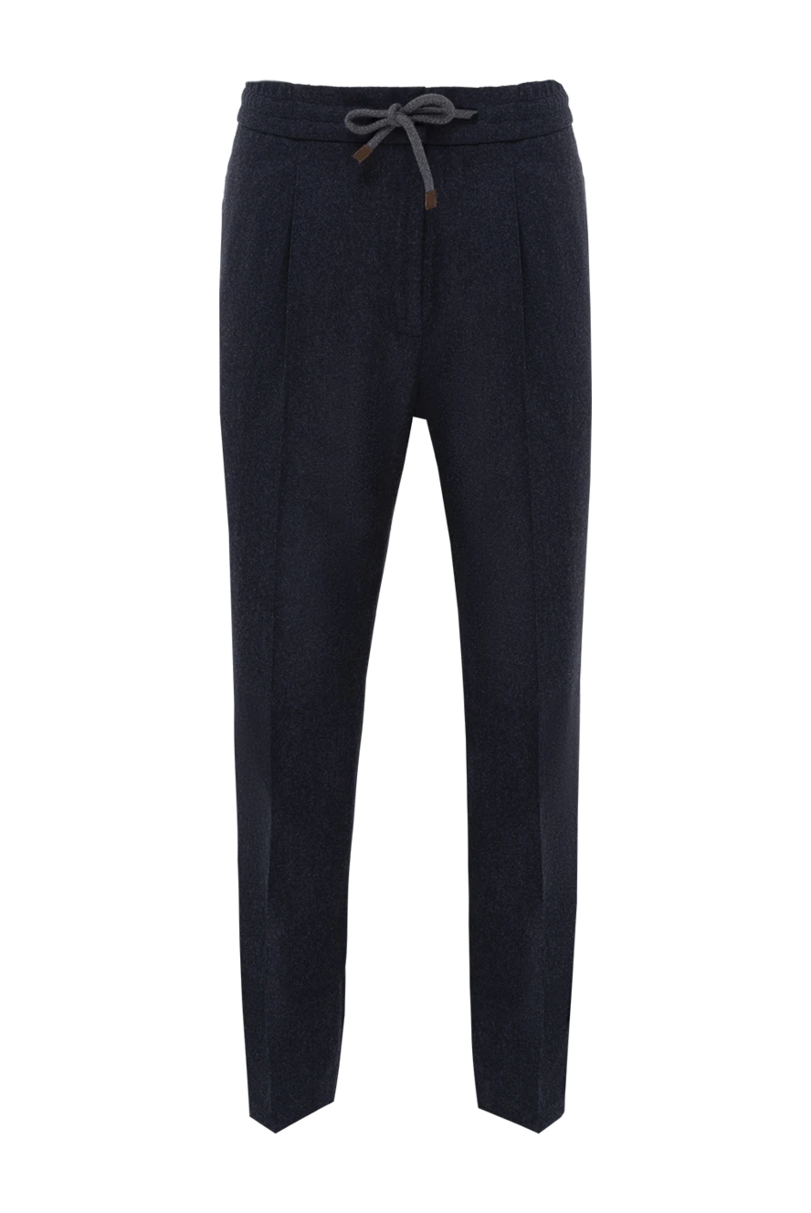 Brunello Cucinelli штани вовняні сині чоловічі із защипами 174864 - фото 1