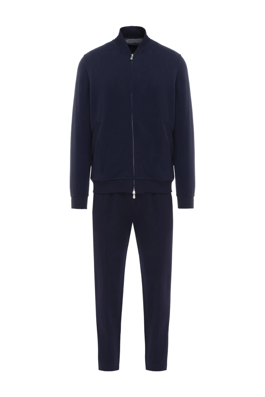 Brunello Cucinelli темно синий костюм из хлопкового трикотажа с воротником стойкой 174930 - фото 1