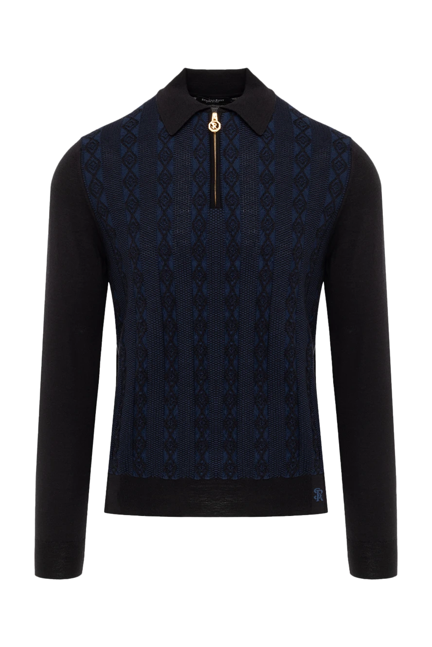 Stefano Ricci поло з довгим рукавом чоловіче синє з чорним коміром та рукавами 175043 - фото 1