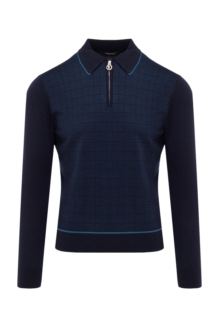 Stefano Ricci polo from wool and silk with long sleeves for men blue 175054 - photo 1