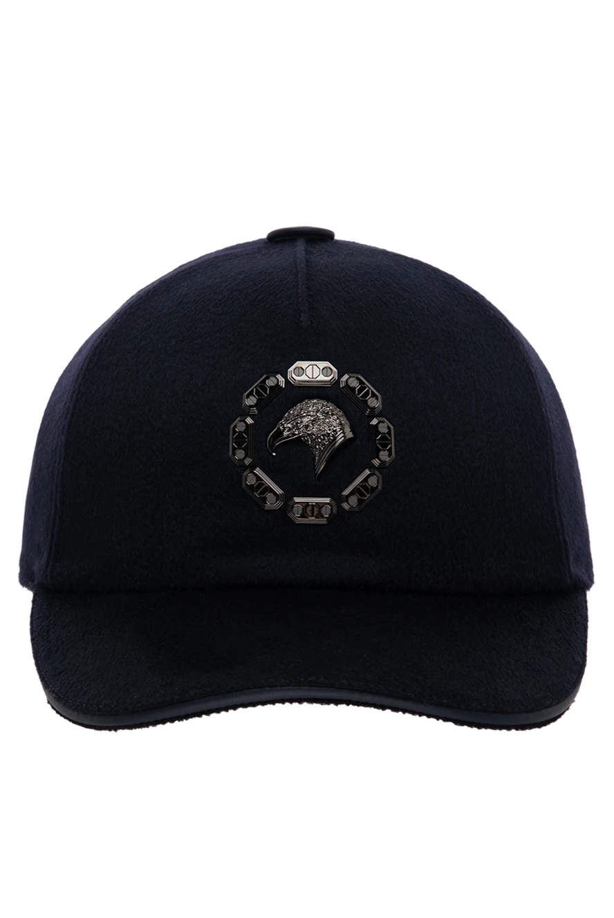 Stefano Ricci кепка из кашемира темно синяя с металлическим орлом 175068 - фото 1