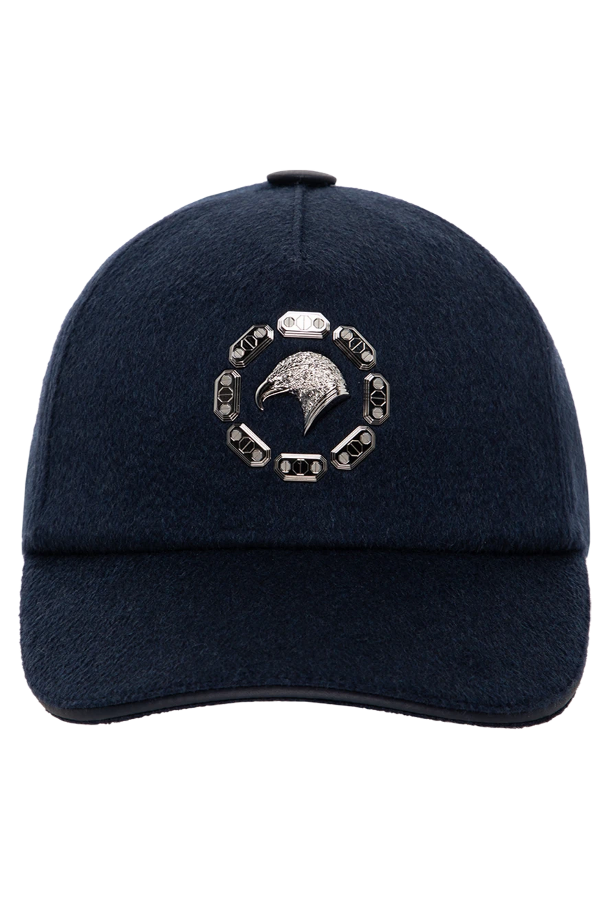 Stefano Ricci кепка з кашеміру темно-синя з металевою емблемою орла 175070 - фото 1