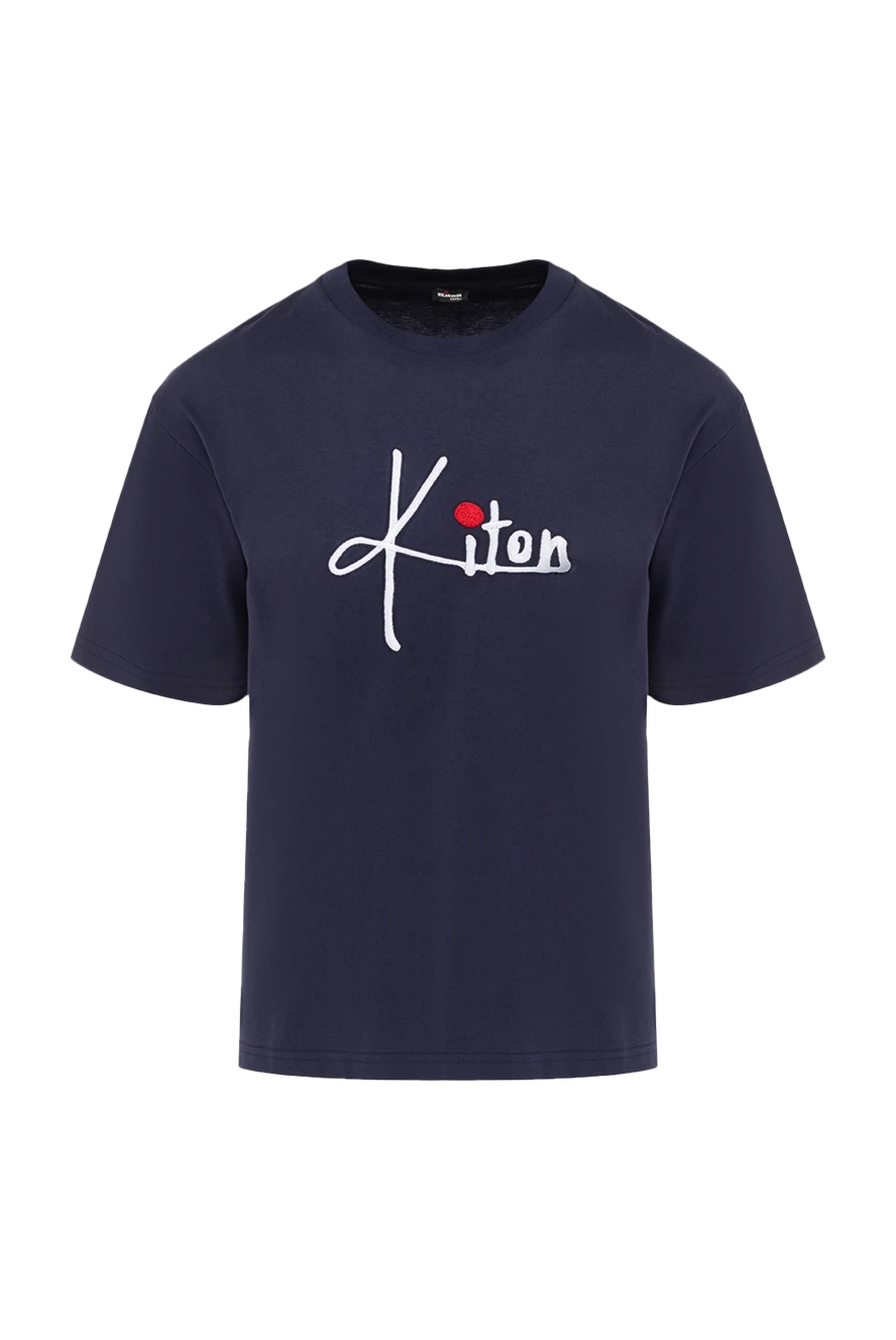 Kiton men's blue cotton t-shirt with a large handwritten logo (markdown) 195563 - photo 1