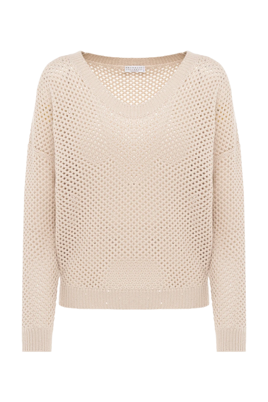 Brunello Cucinelli джемпер из кашемира и шелка бежевый женский 175378 - фото 1