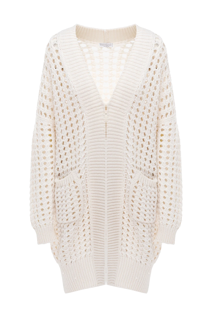 Brunello Cucinelli кардиган з кашеміру та шовку ажурної в'язки 175383 - фото 1