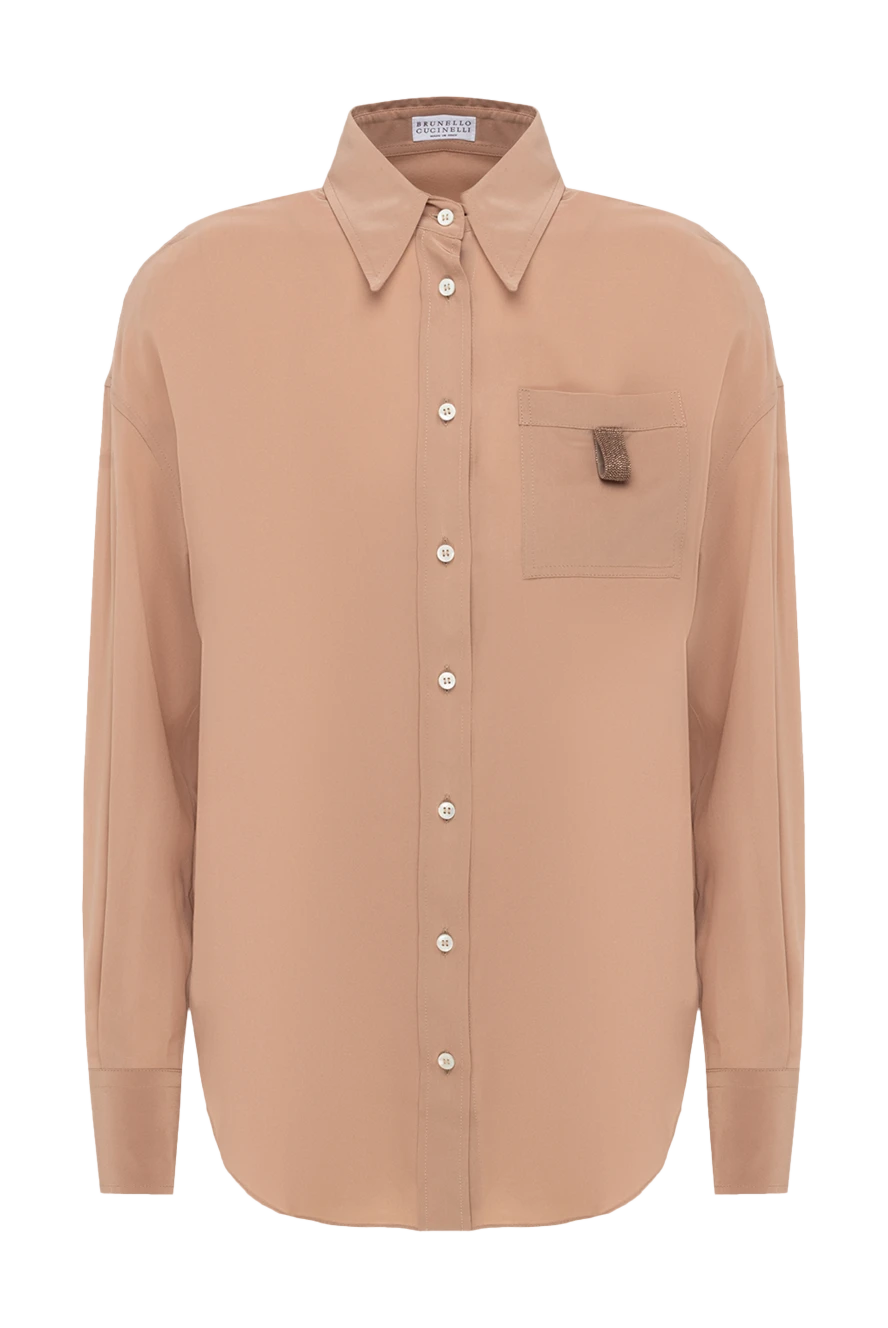 Brunello Cucinelli бежева шовкова сорочка з нагрудною кишенею 175388 - фото 1