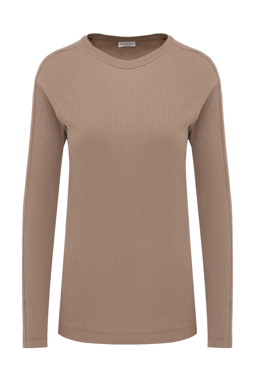 Brunello Cucinelli джемпер из хлопка бежевый женский 175391 - фото 1