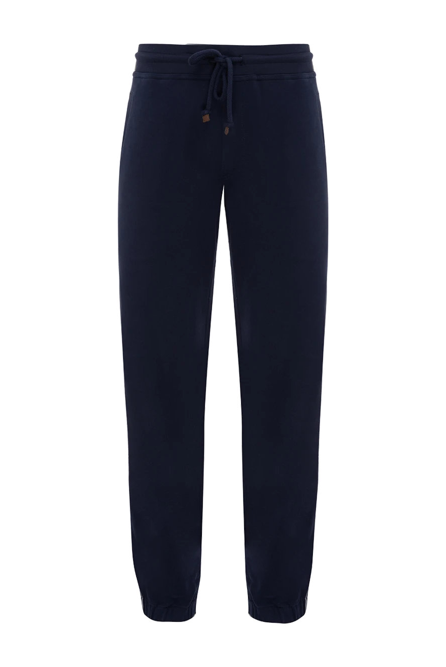 Brunello Cucinelli брюки з бавовняного трикотажу темно-синього кольору 175420 - фото 1