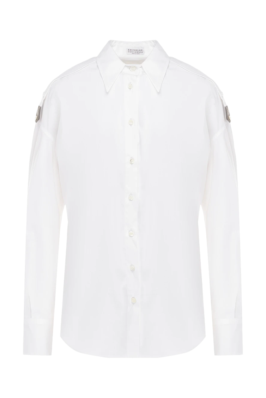 Brunello Cucinelli белая рубашка с классическим воротником и декоративной отделкой 175440 - фото 1