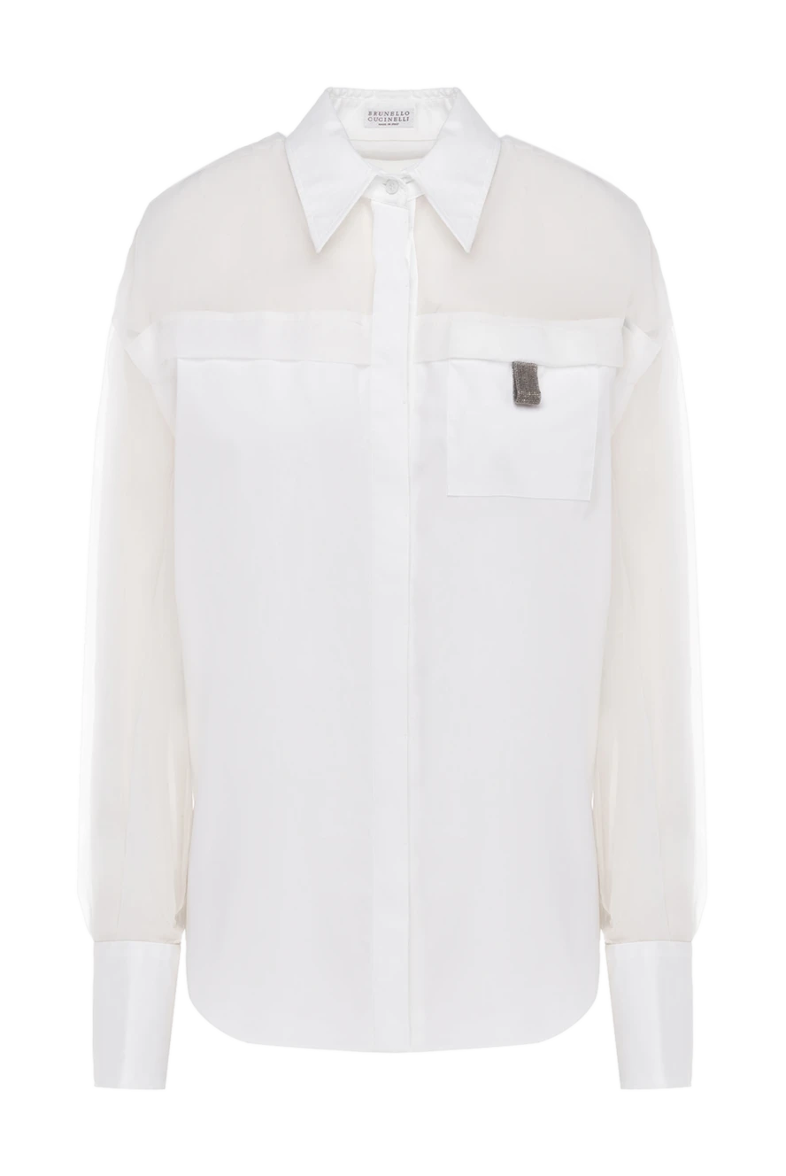 Brunello Cucinelli біла блузка з бавовни та шифону з прозорими рукавами. 175457 - фото 1