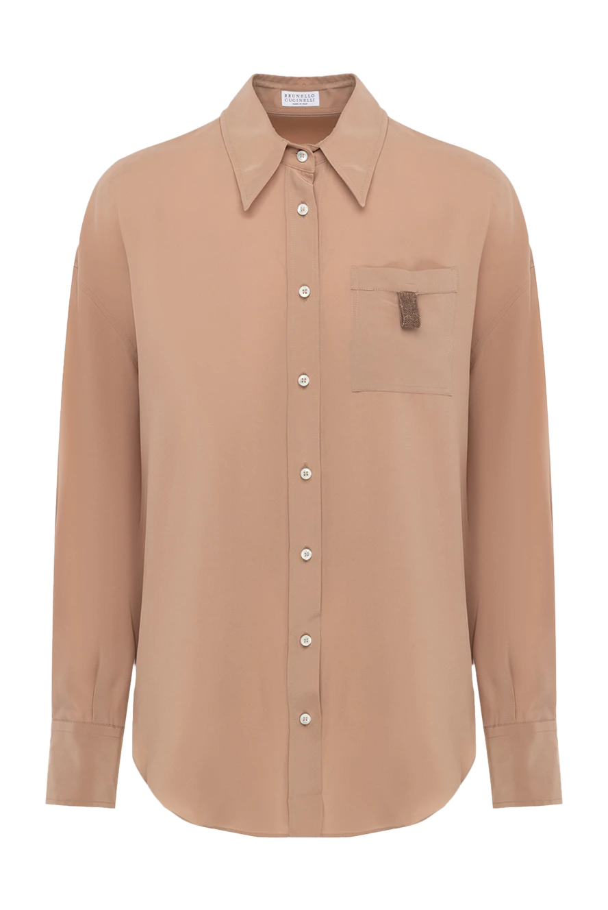 Brunello Cucinelli сорочка з шовку коричнева жіноча 175460 - фото 1