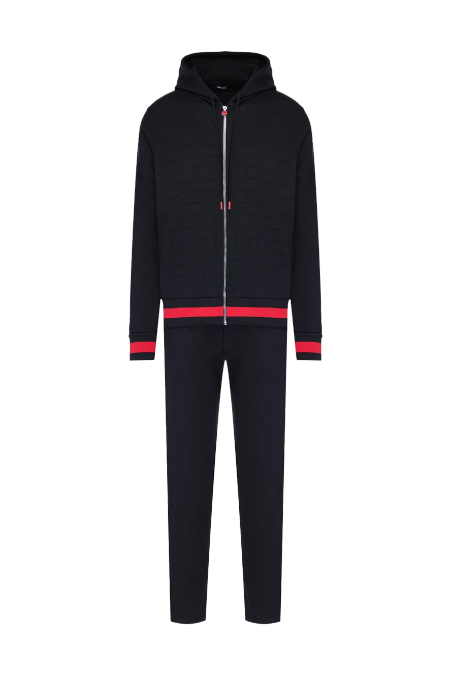 Kiton костюм тёмно-синий стёганый с капюшоном и красными манжетами 175575 - фото 1