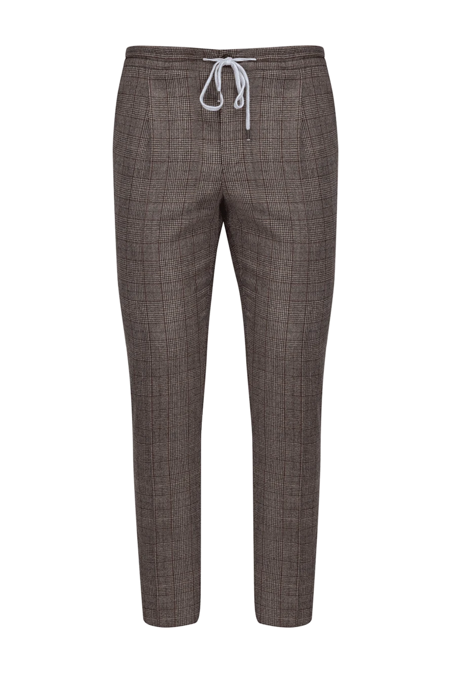 PT01 (Pantaloni Torino) брюки мужские из шерсти коричневые в клетку 175801 - фото 1
