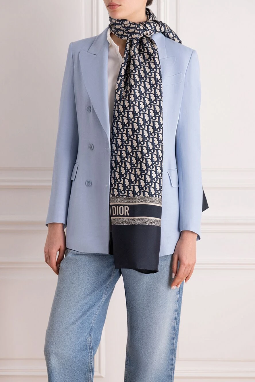 Dior женские шарф из шелка женский синий купить с ценами и фото 176343