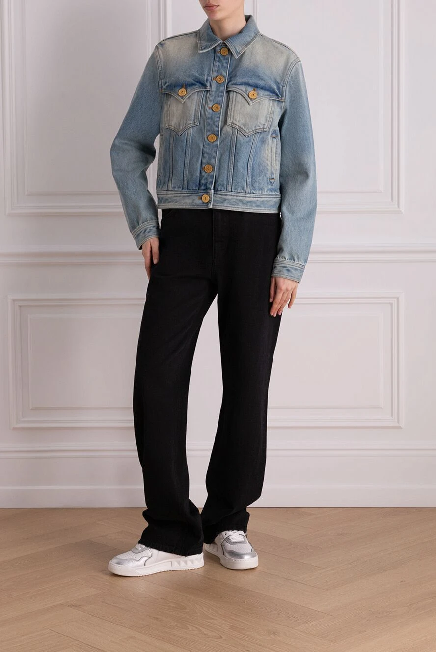 Balmain жіночі жіноча джинсова куртка синього кольору з бавовни купити фото з цінами 176485