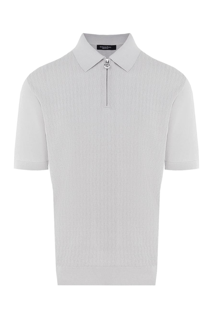 Stefano Ricci поло з шовку та бавовни чоловіче сіре 177126 - фото 1