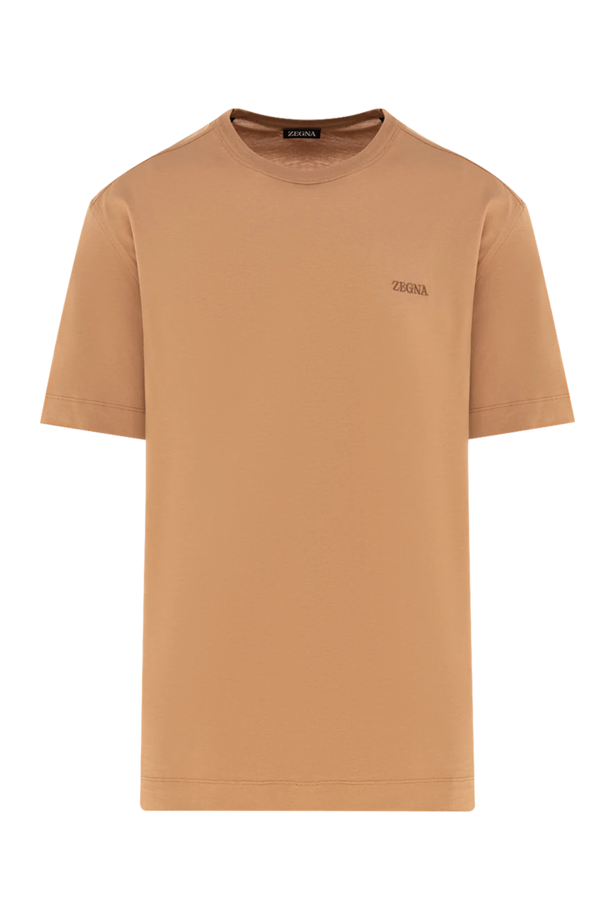 Ermenegildo Zegna футболка мужская хлопковая карамельного оттенка с вышивкой на груди (уценка) 196992 - фото 1
