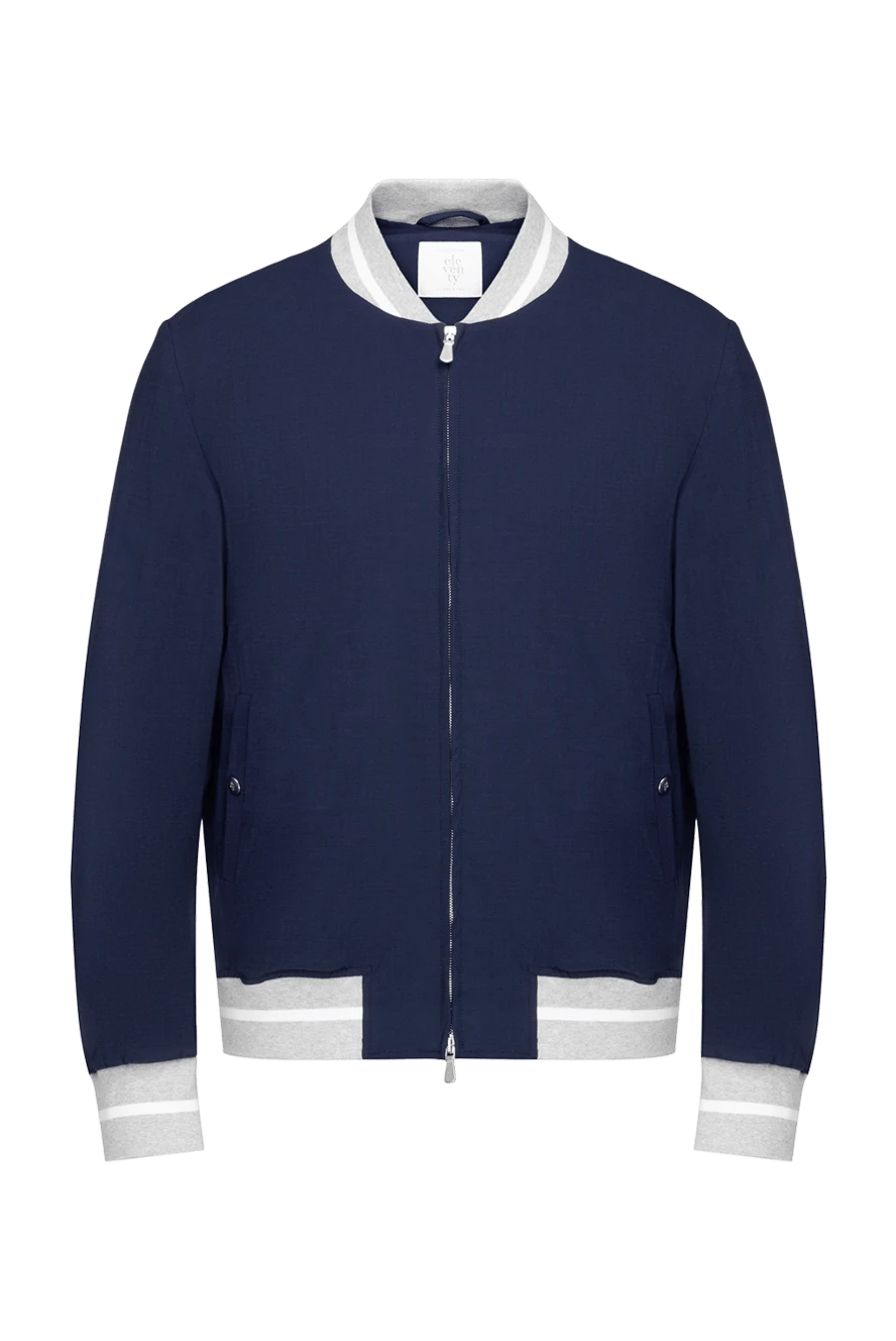 Eleventy men's dark blue bomber jacket with grey and white stripes 177512 - photo 1