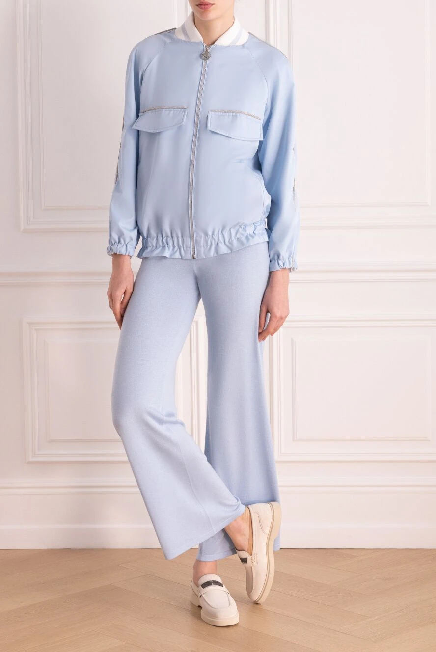 Rocco Ragni жіночі брюки трикотажні з шовку та кашеміру жіночі блакитні купити фото з цінами 177651