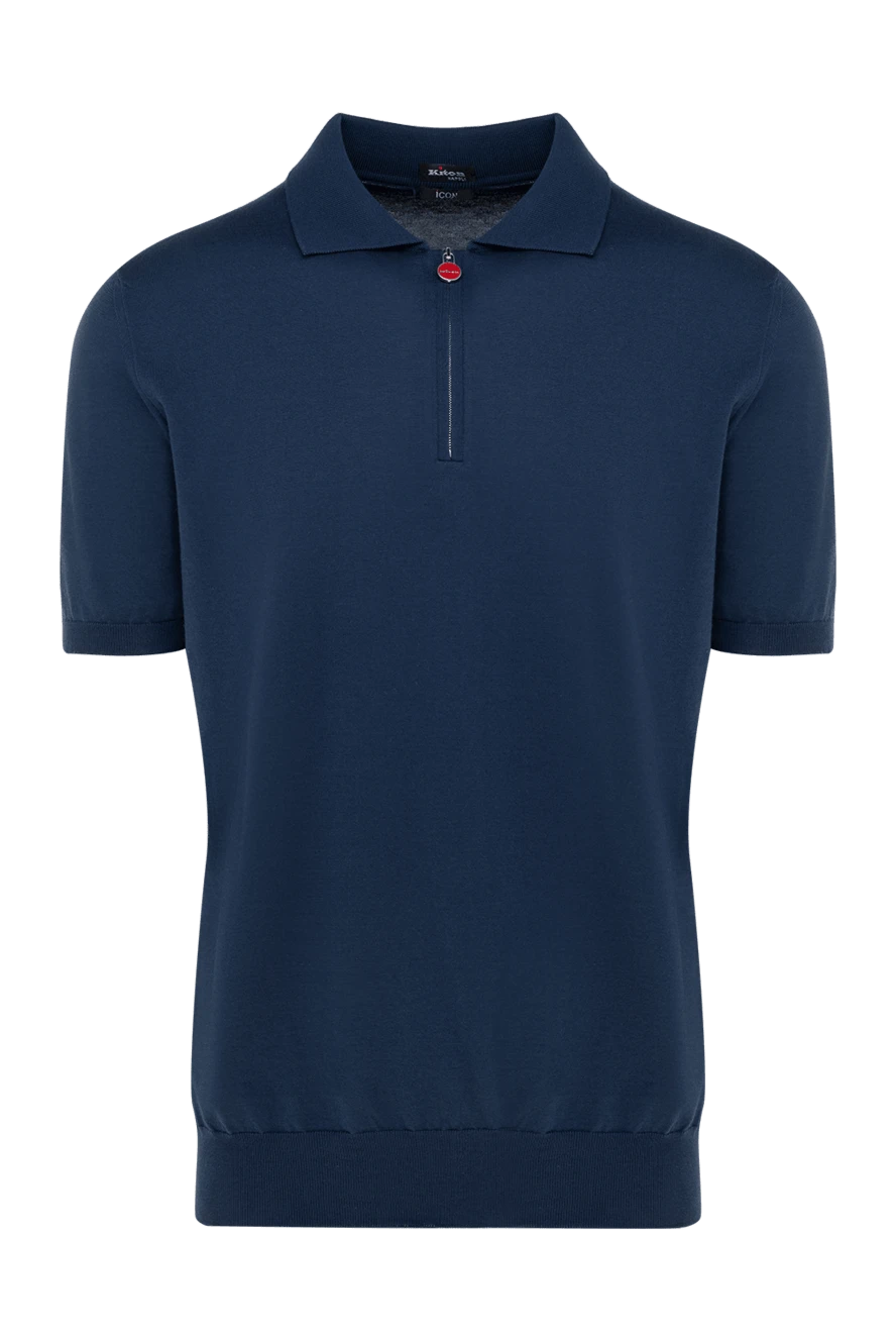 Kiton мужское синее поло из хлопка на молнии с красным акцентом на бегунке 195674 - фото 1