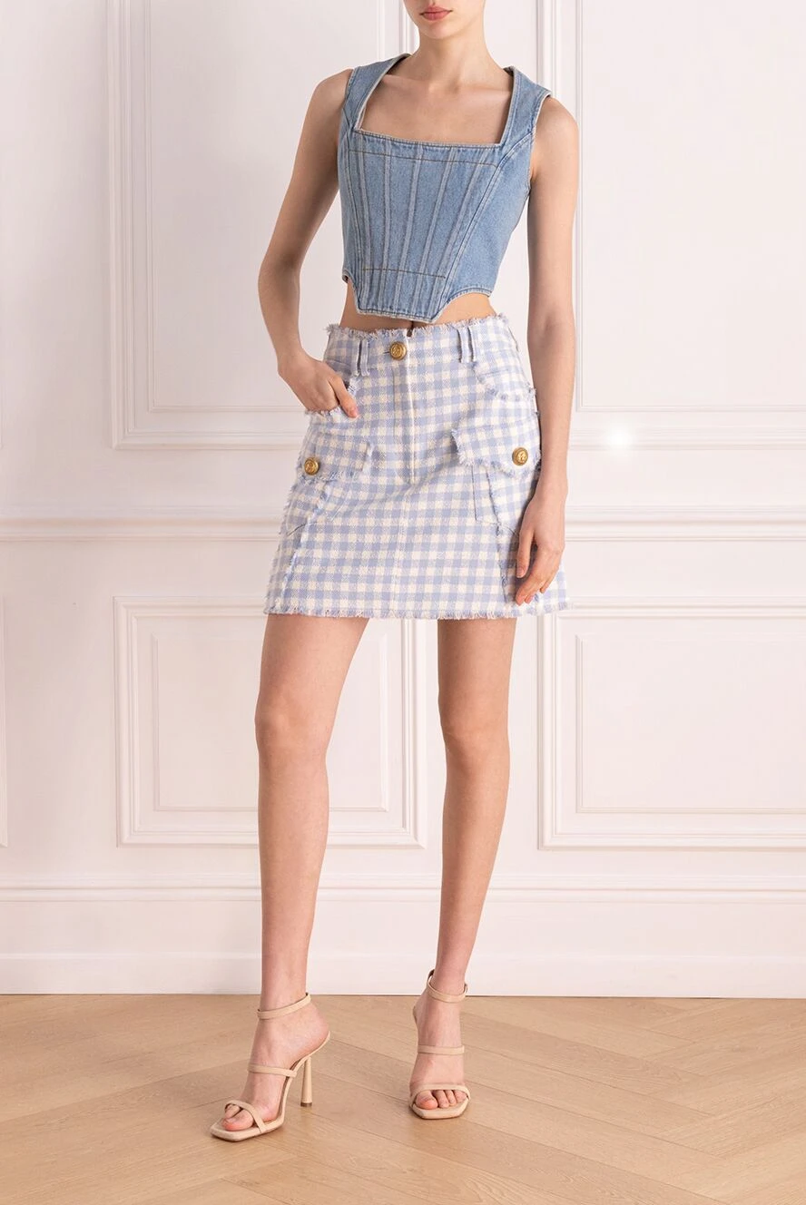 Balmain woman women's blue cotton and polyamide skirt buy with prices and photos 177779 - photo 2