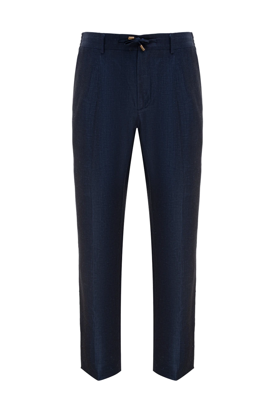 Stefano Ricci штани сині чоловічі з вовни та льону 177886 - фото 1