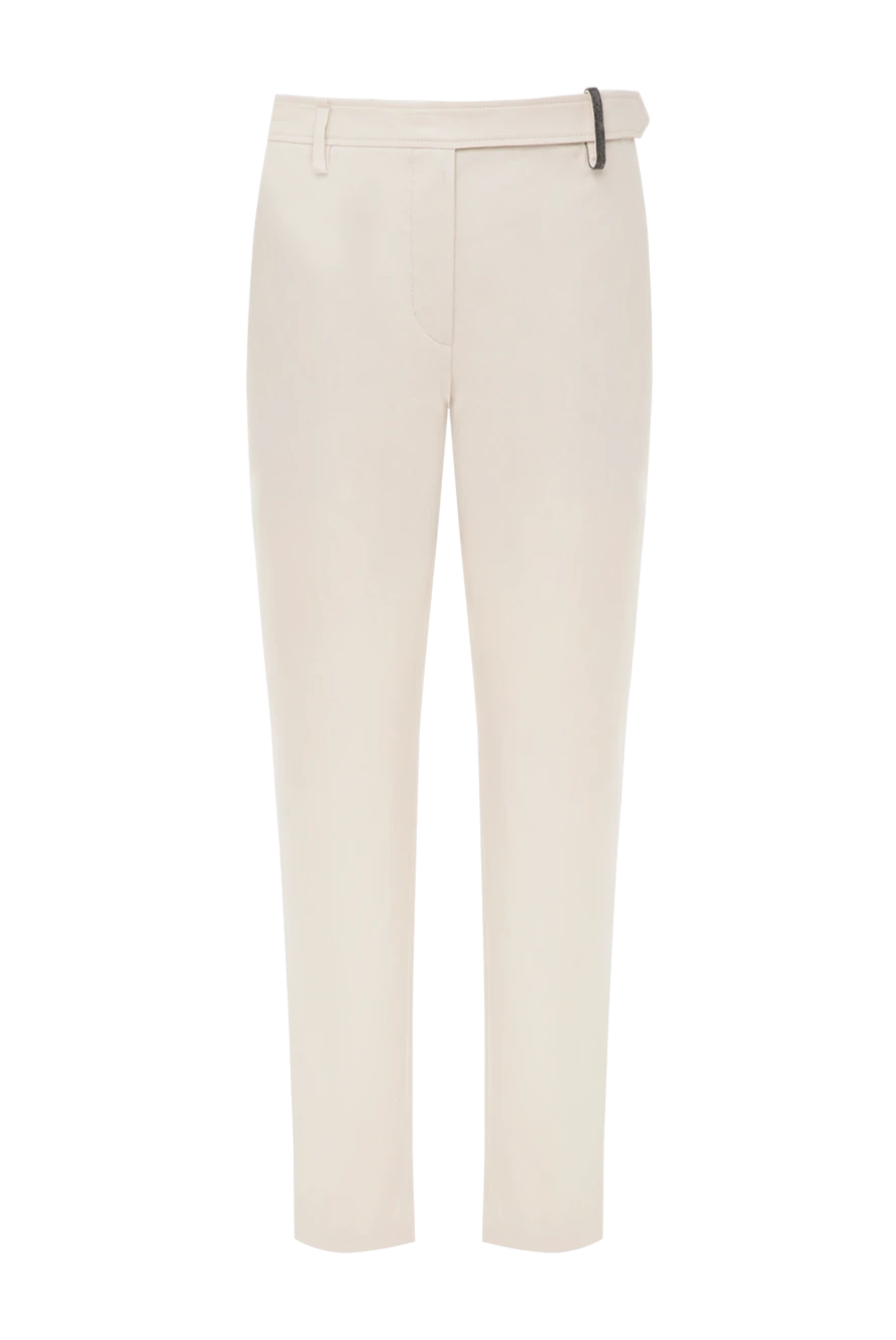 Brunello Cucinelli штани з бавовни та еластану жіночі бежеві 178028 - фото 1