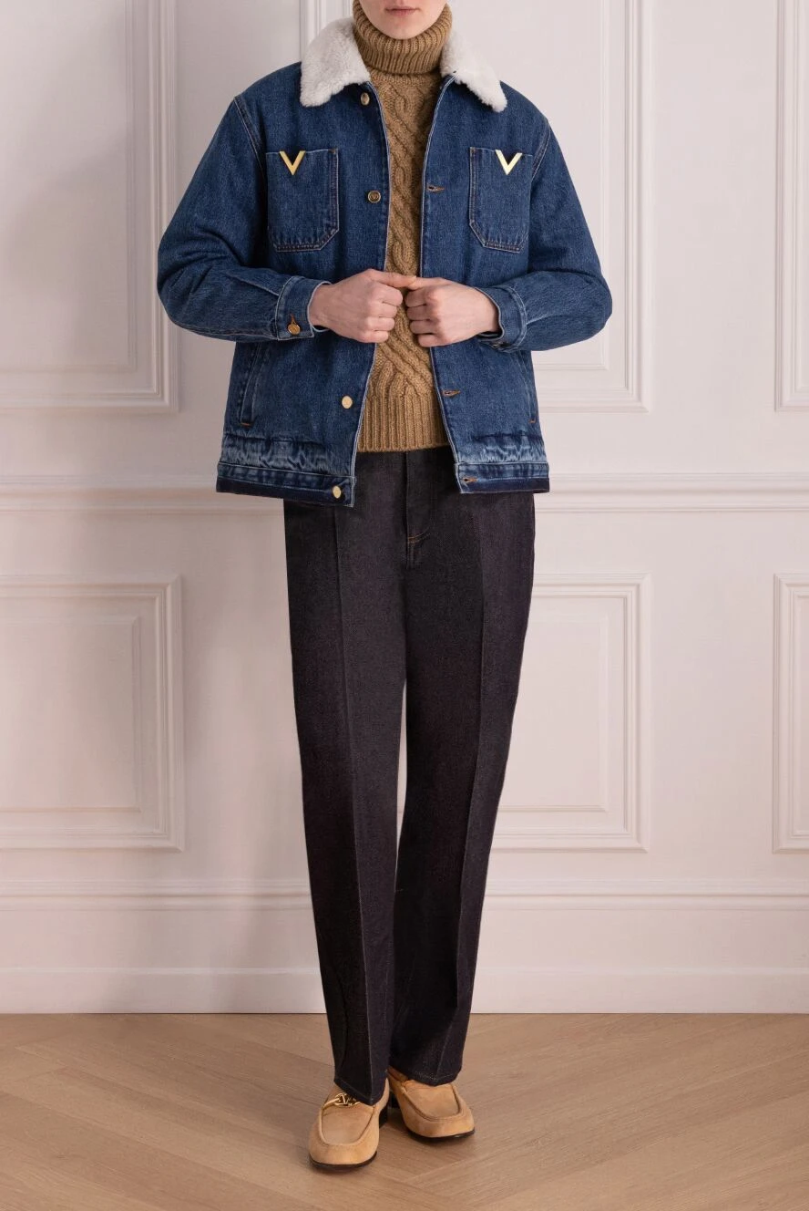 Valentino женские куртка джинсовая из хлопка женская голубая купить с ценами и фото 178043