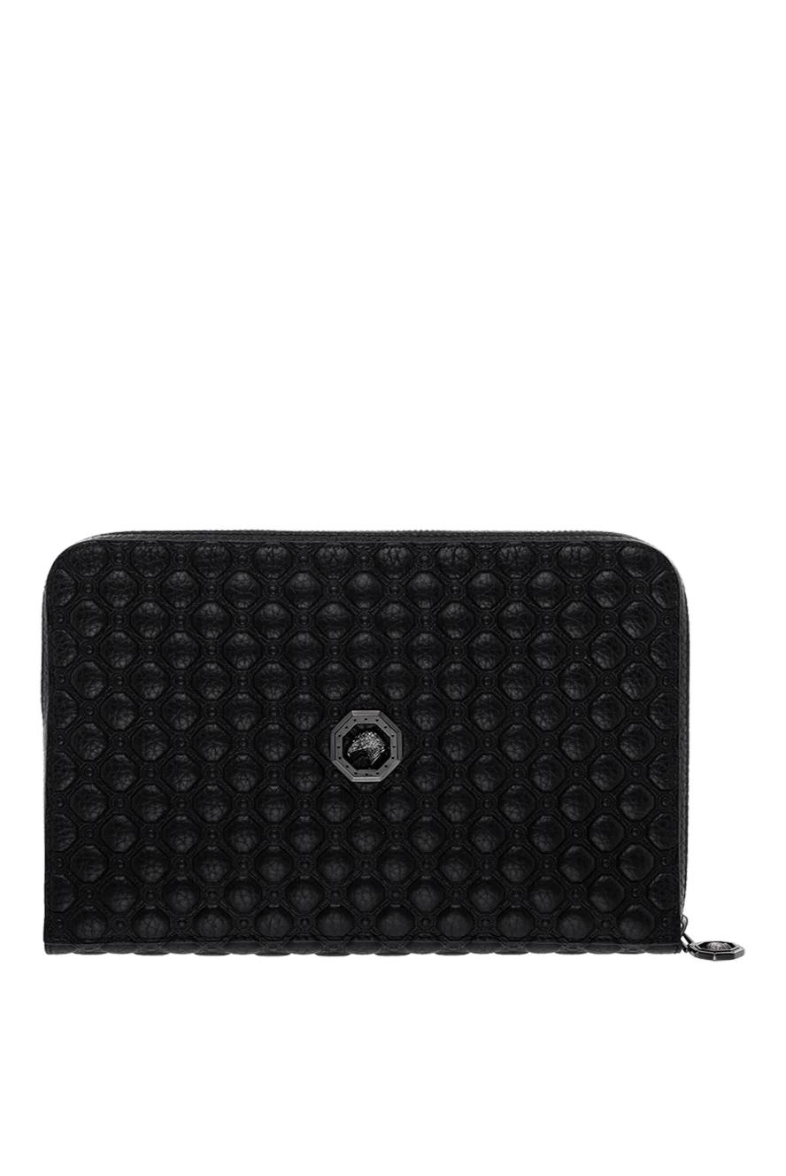 Stefano Ricci клатч чёрный кожаный с объемным тиснением и логотипом на фасаде 178199 - фото 1