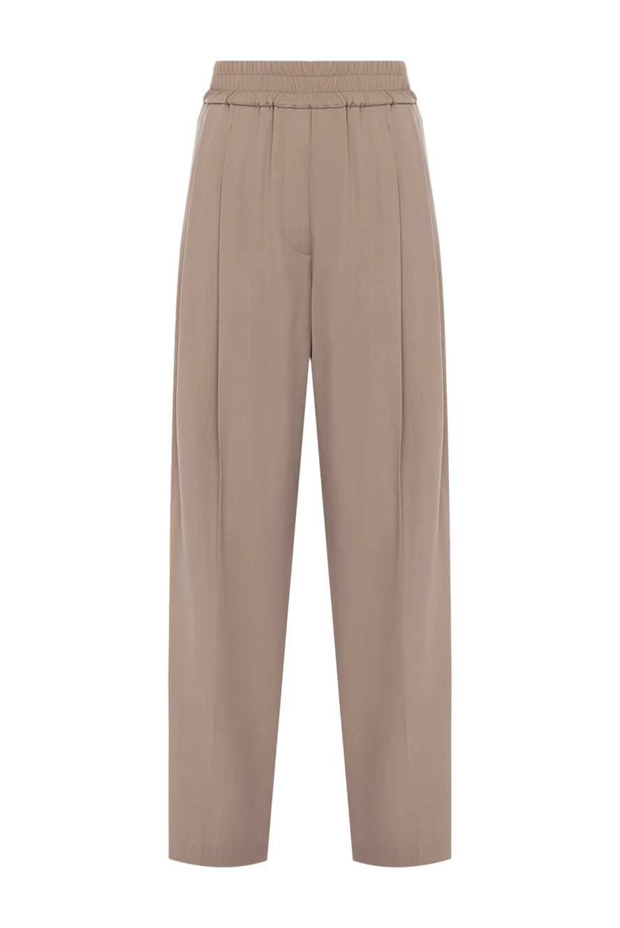 Brunello Cucinelli брюки из вискозы и шерсти женские бежевые 178273 - фото 1