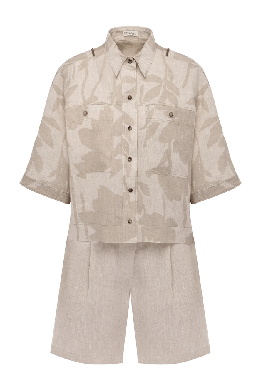 Brunello Cucinelli suit shorts and linen shirt with floral print beige 178311 - photo 1