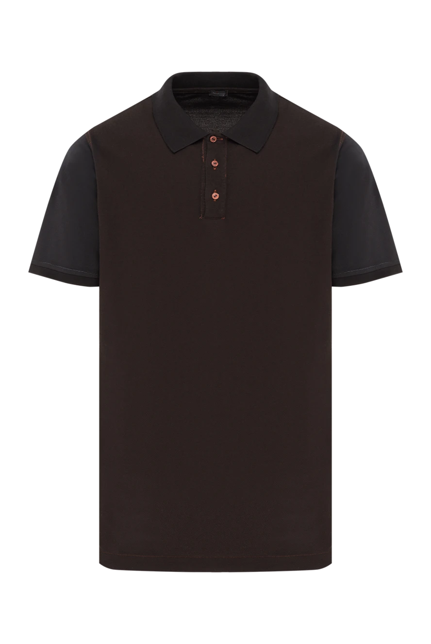 Kiton поло чоловіче коричневе з бавовни з червоними гудзиками 178908 - фото 1