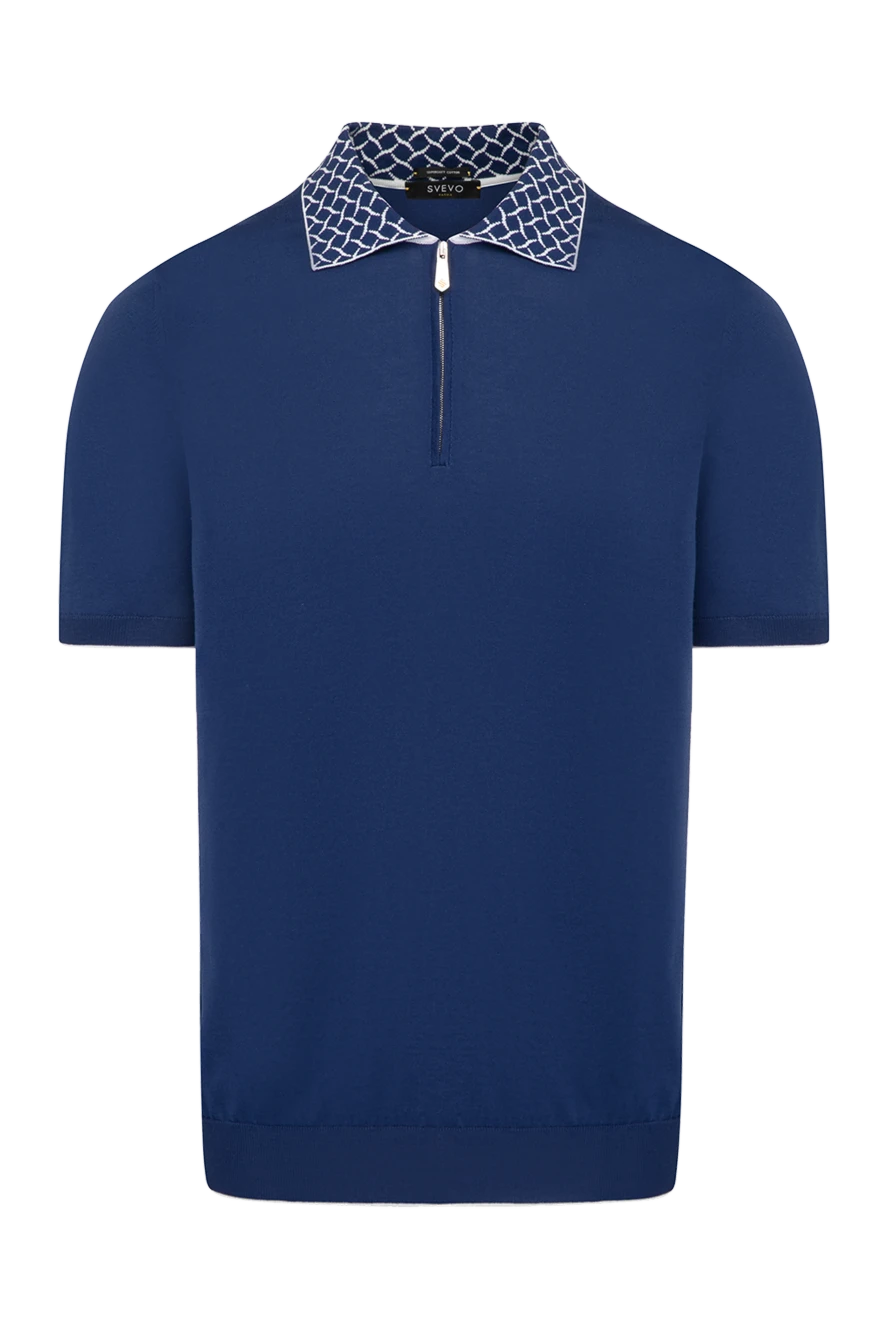 Svevo men's blue cotton polo with patterned collar 179413 - photo 1