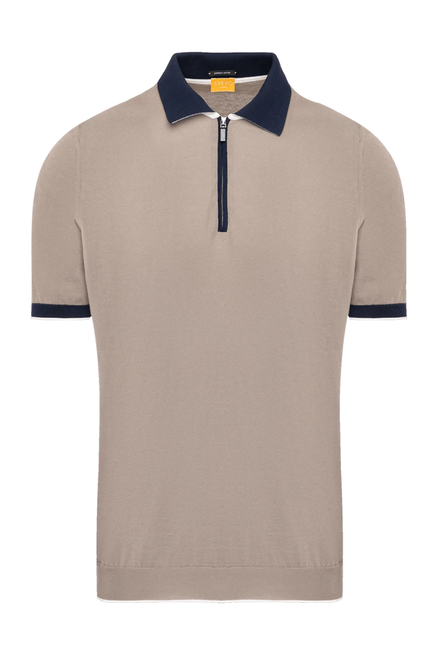 Svevo men's beige polo shirt made of soft cotton with a navy blue collar 179423 - photo 1