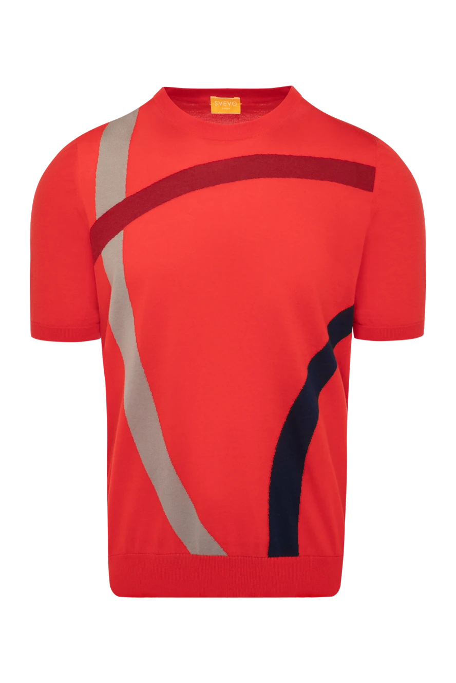 Svevo трикотажный хлопковый джемпер красный с декоративным геометрическим рисунком 179507 - фото 1