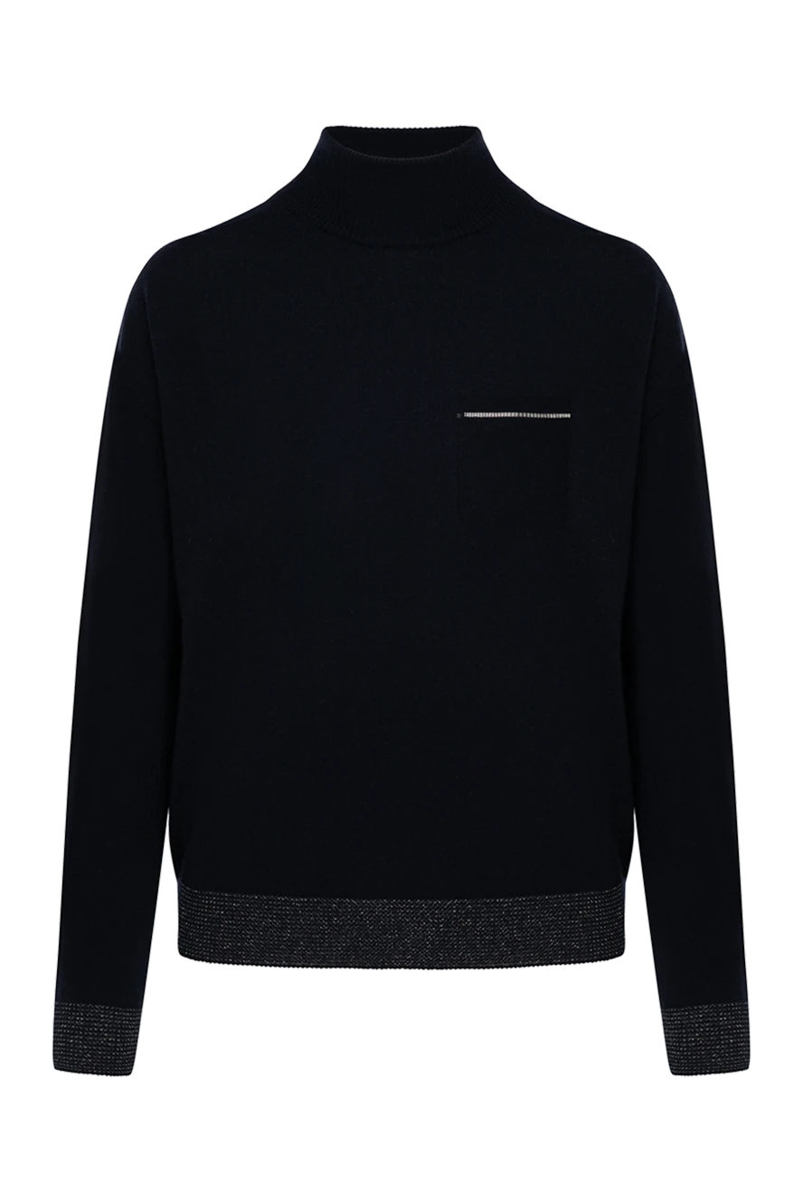 Peserico жіночий синій джемпер із кашеміру з декоративним оздобленням по низу 179911 - фото 1