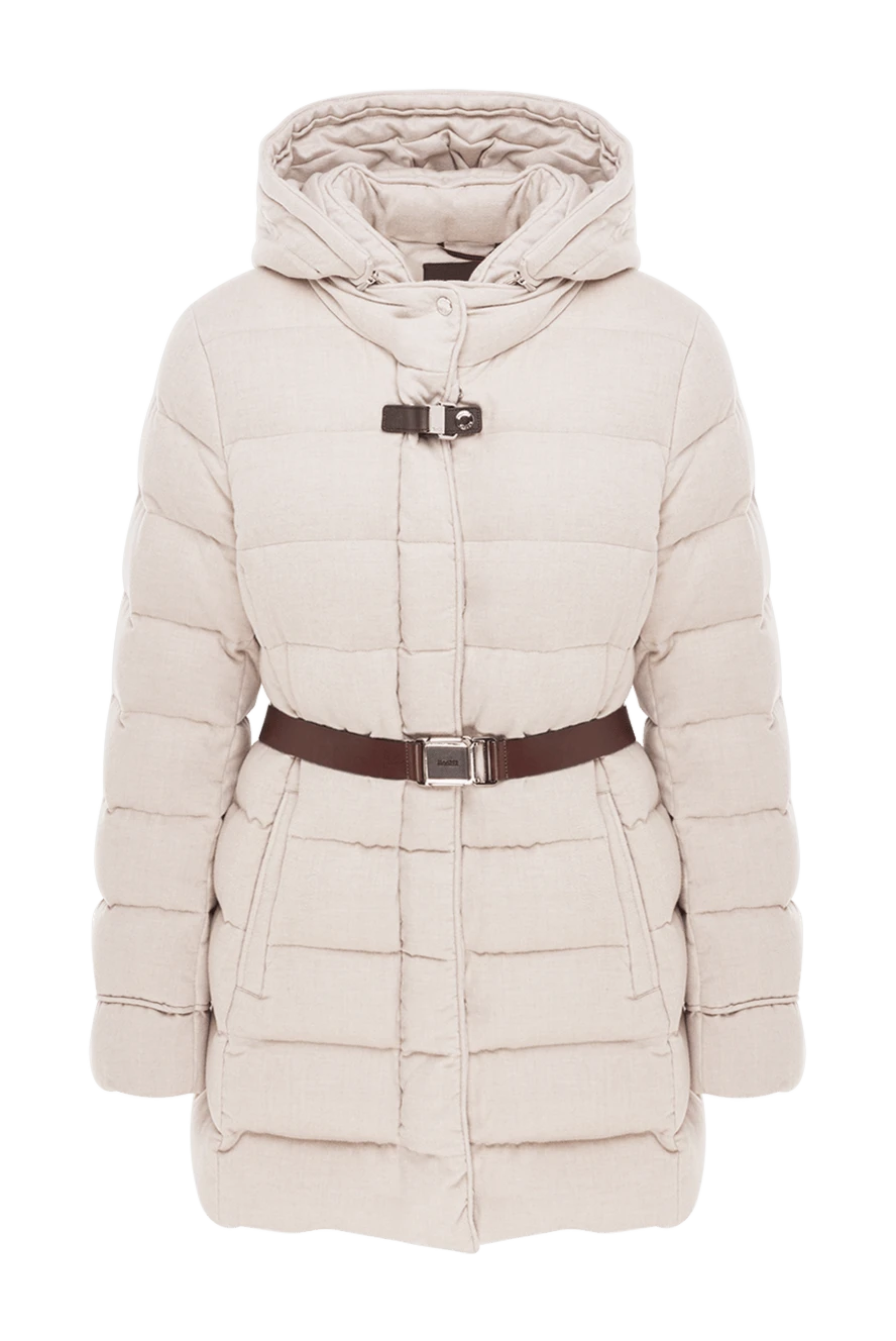 Moorer пуховик світло-бежевий з поясом і галявиною зі штучного хутра 180178 - фото 1