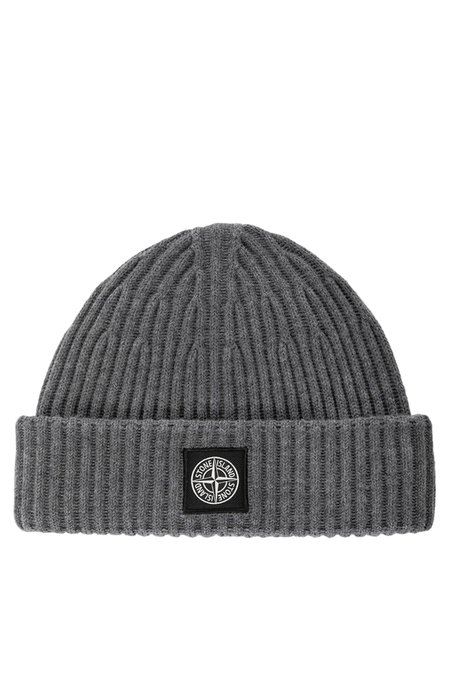 Stone Island men's gray woolen hat with a ribbed pattern 180774 - photo 1