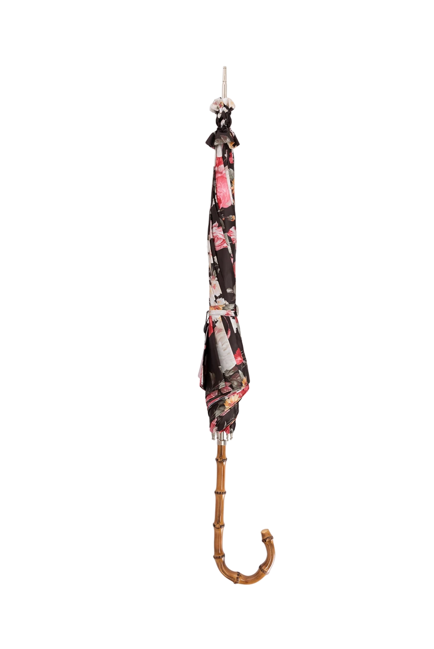 Pasotti парасолька жіноча в квіти з бамбуковою ручкою чорна 180980 - фото 1