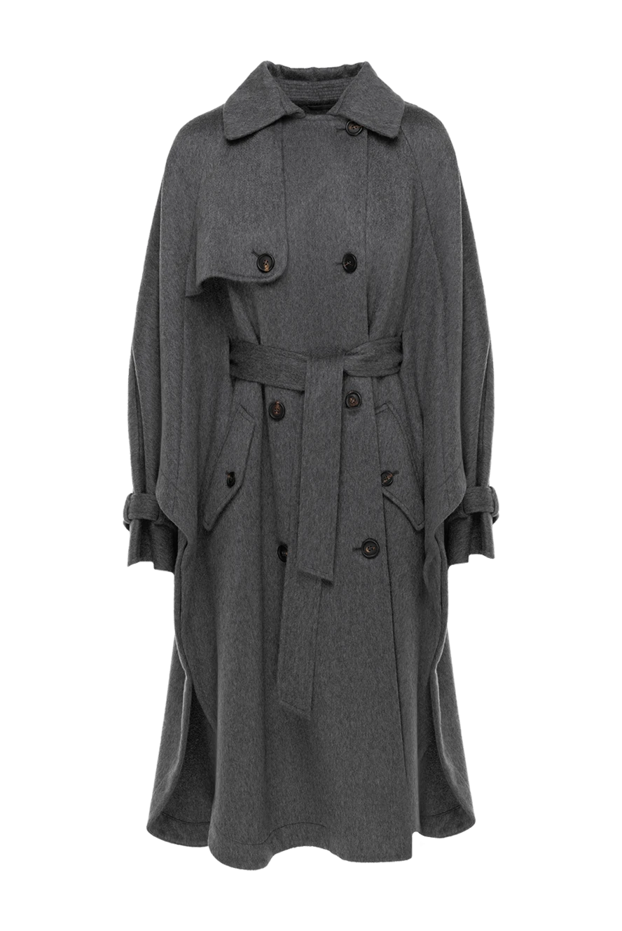 Brunello Cucinelli тренч из кашемира женский серый с поясом 181177 - фото 1