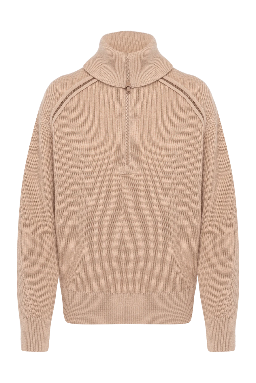 Brunello Cucinelli women's cashmere beige ribbed sweatshirt 181184 - photo 1