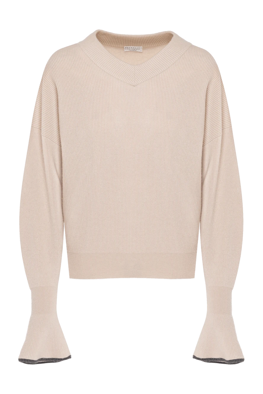 Brunello Cucinelli cashmere beige jumper with decorative cuffs for women 181194 - photo 1