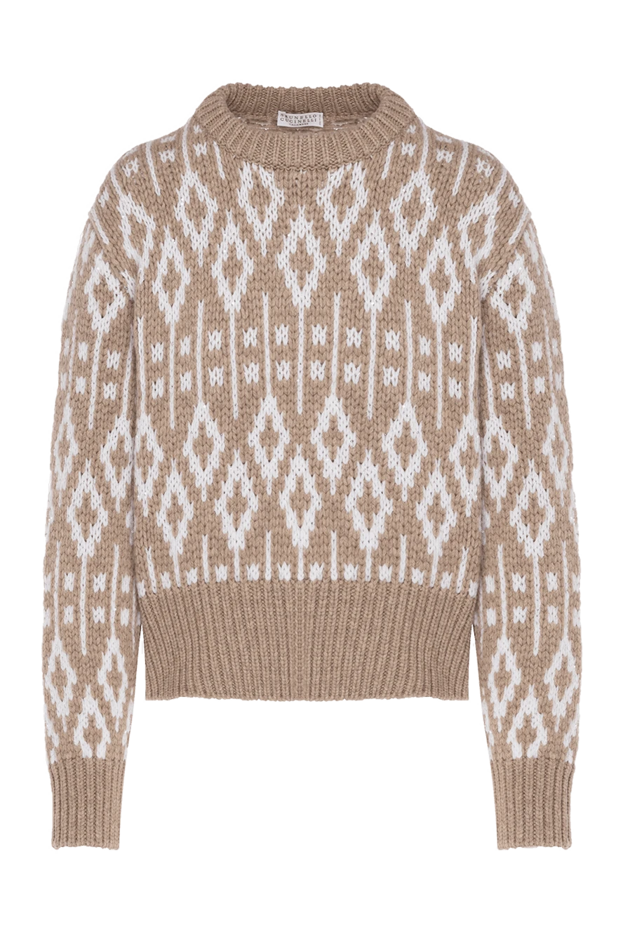 Brunello Cucinelli вязаный кашемировый джемпер с геометрическим узором коричневый женский 181199 - фото 1