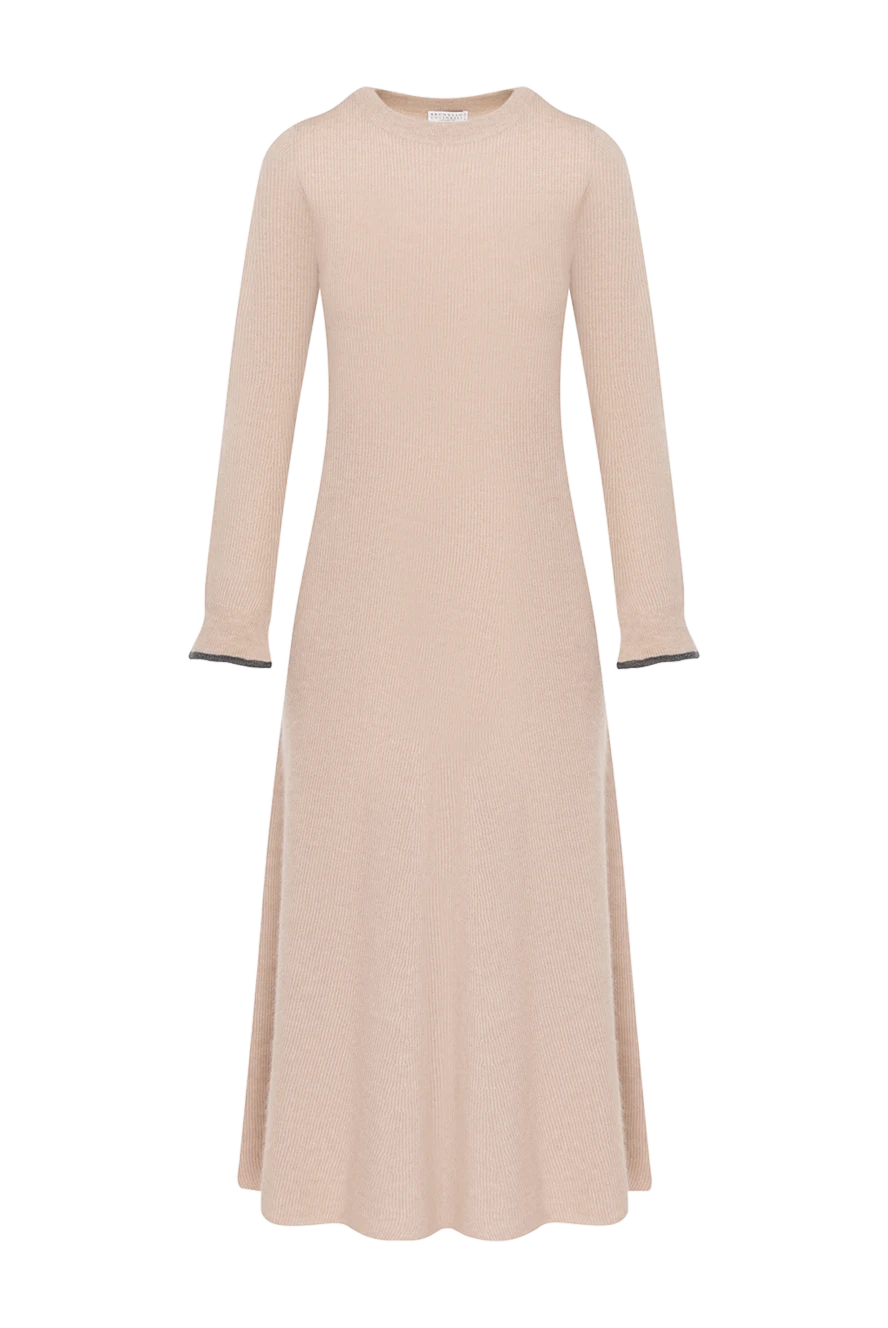 Brunello Cucinelli платье трикотажное бежевое в рубчик 181202 - фото 1