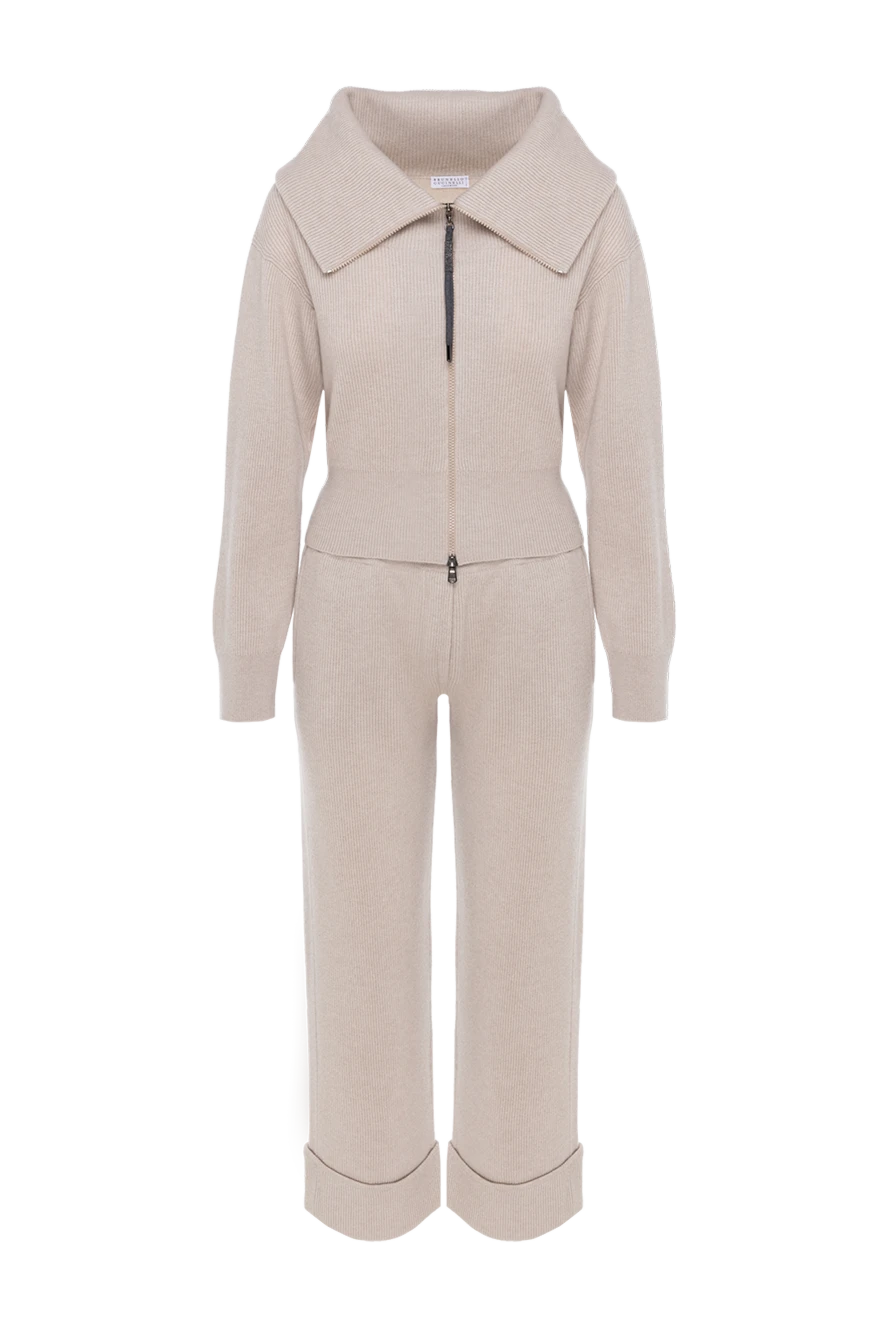 Brunello Cucinelli beige women's cashmere walking suit with zipper 181206 - photo 1