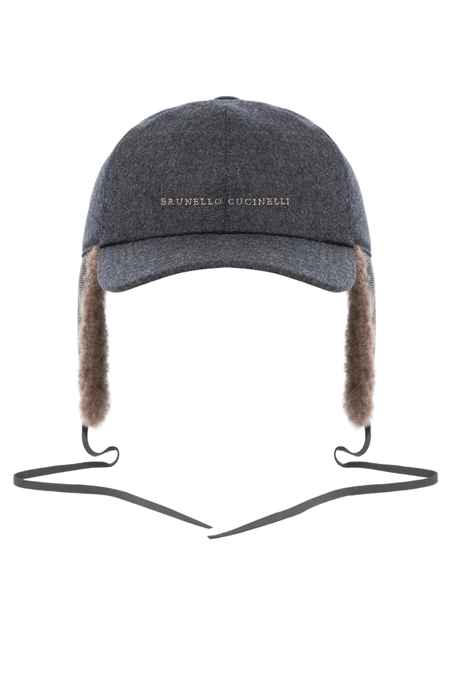 Brunello Cucinelli кепка шерстяная женская серая с ушками 181220 - фото 1