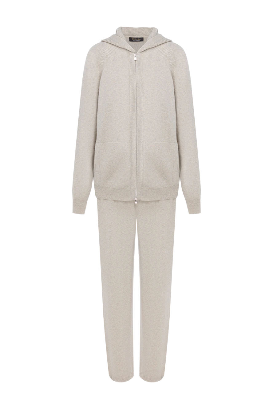 Loro Piana жіночий сірий кашеміровий прогулянковий костюм в рубчик 181282 - фото 1