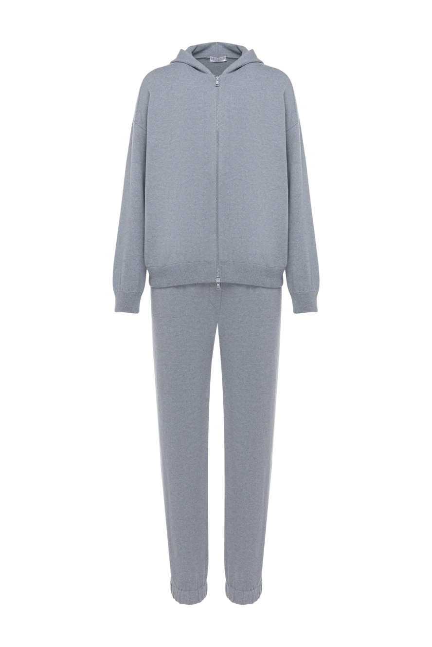 Brunello Cucinelli трикотажний спортивний костюм із кашеміру з капюшоном жіночий сірий 184581 - фото 1