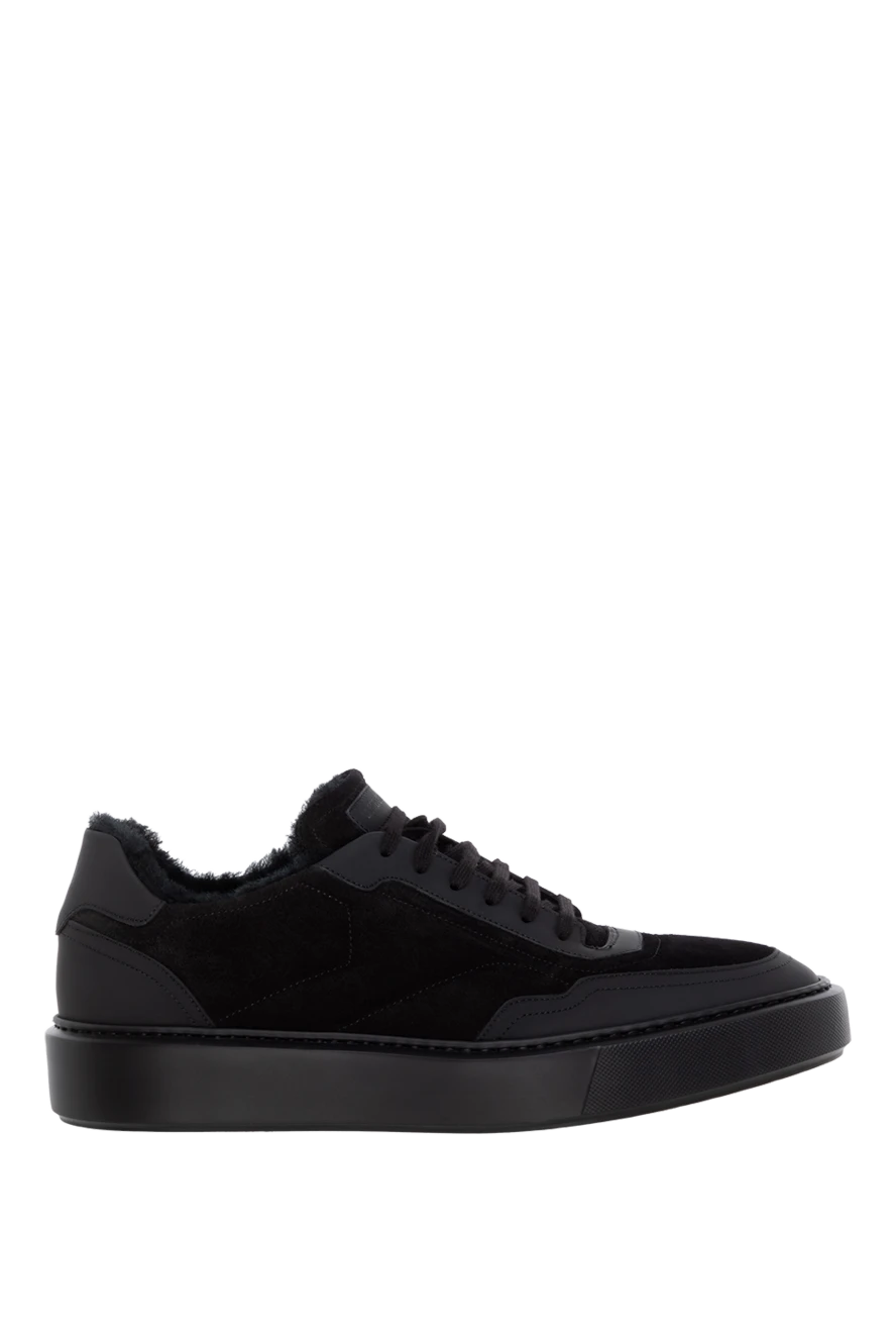 Barrett кроссовки из кожи и замши на меху черные мужские с логотипом 184706 - фото 1