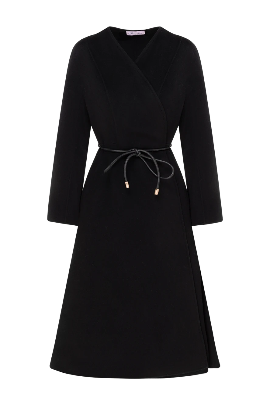 Fleur de Paris women's black cashmere coat with a v-shaped drawstring collar 185028 - photo 1